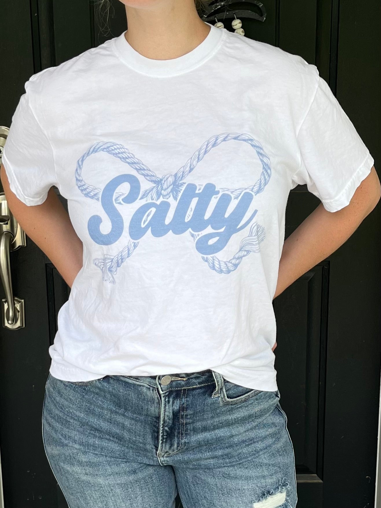 White Salty Coquette Rope Bow Tee