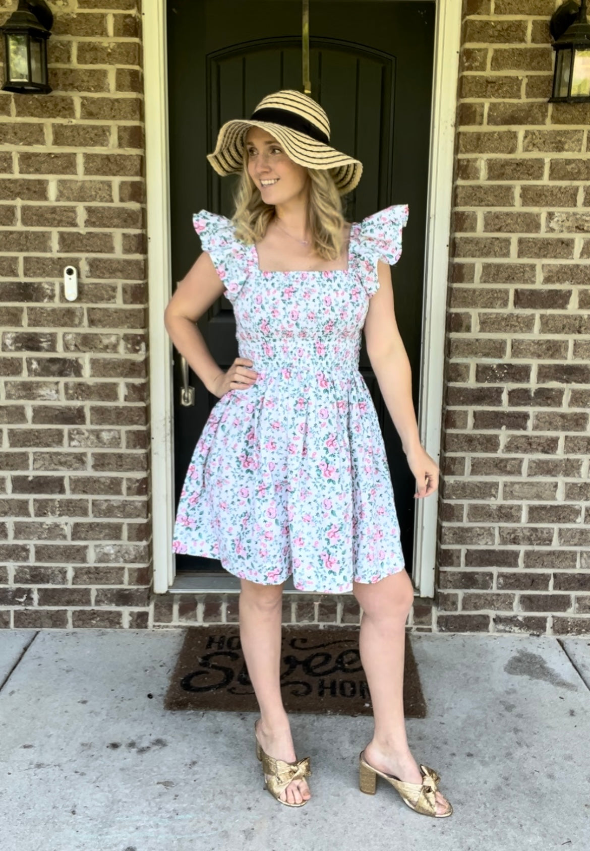 Cottage Rose Bow Back Smocked Mini House Dress XL Cottage Rose Bow Back Smocked Mini House Dress XL