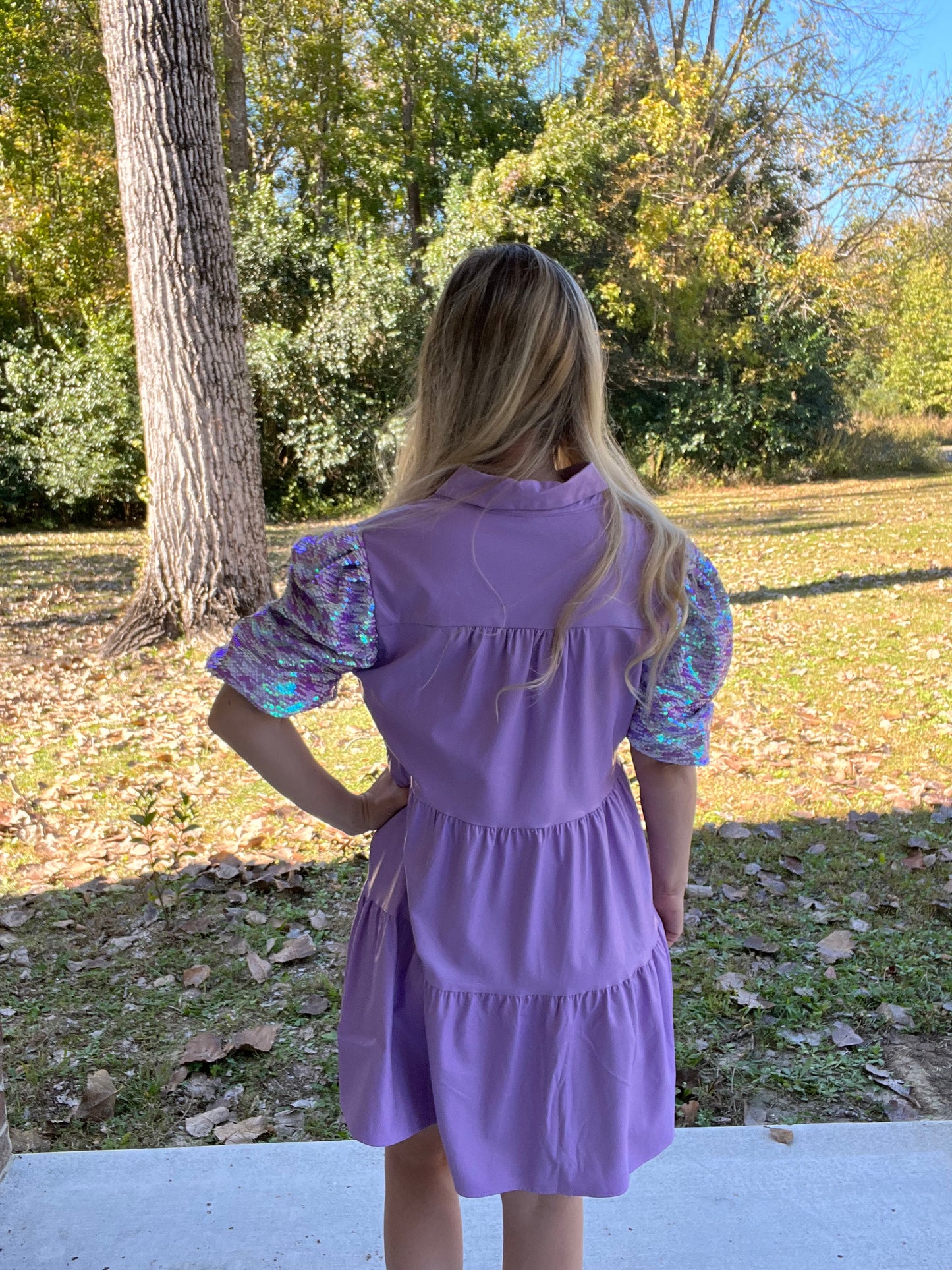 Sequin Sleeve Babydoll Dress