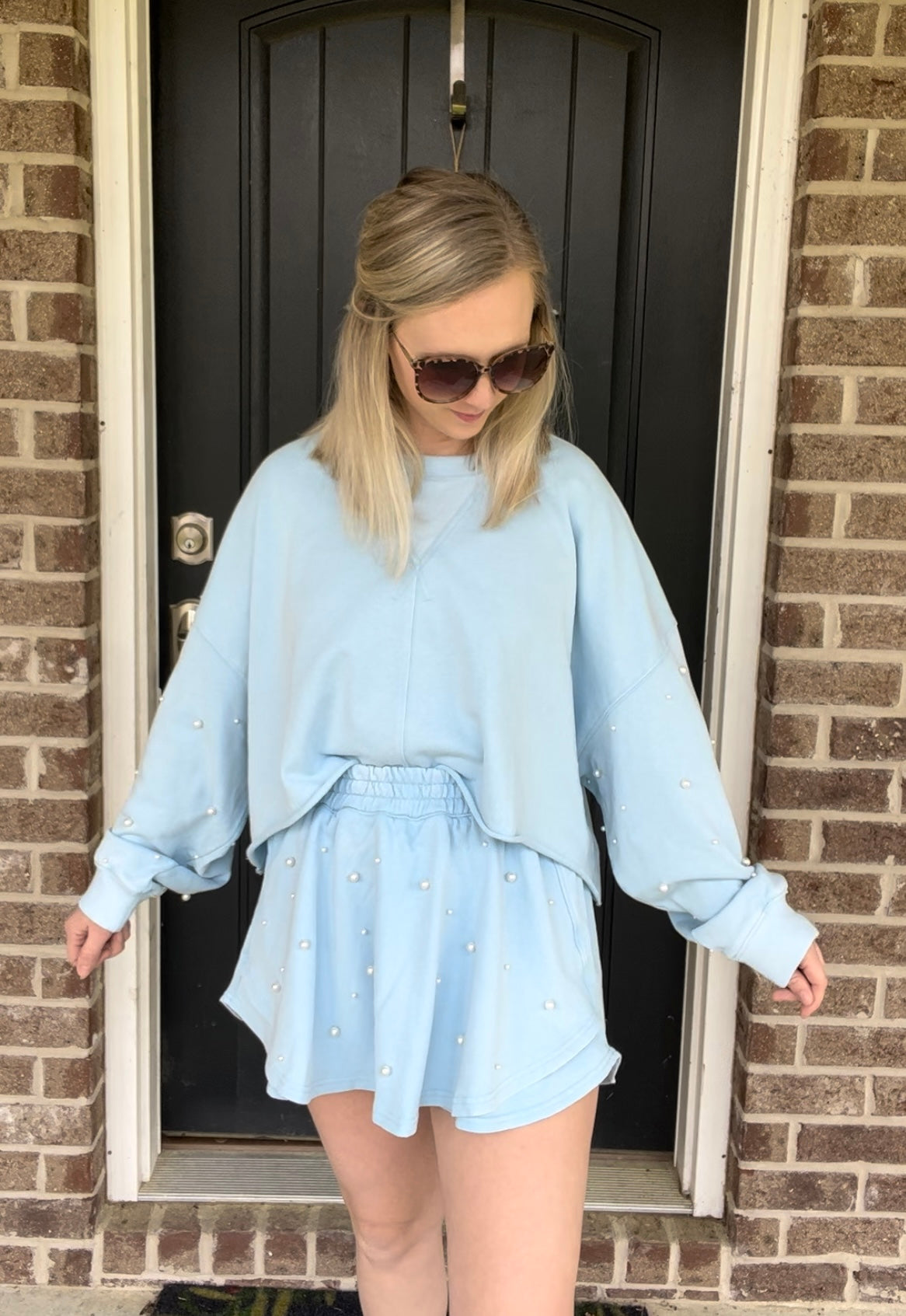 Pearl Embellished Crop Sweatshirt