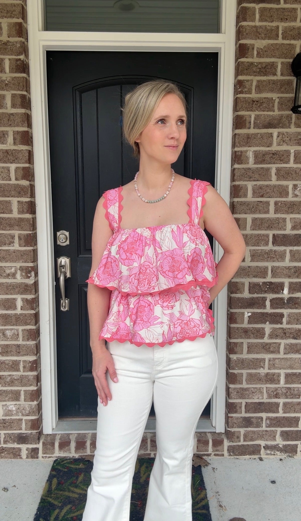 Coastal Charm Pink Floral Tiered Top