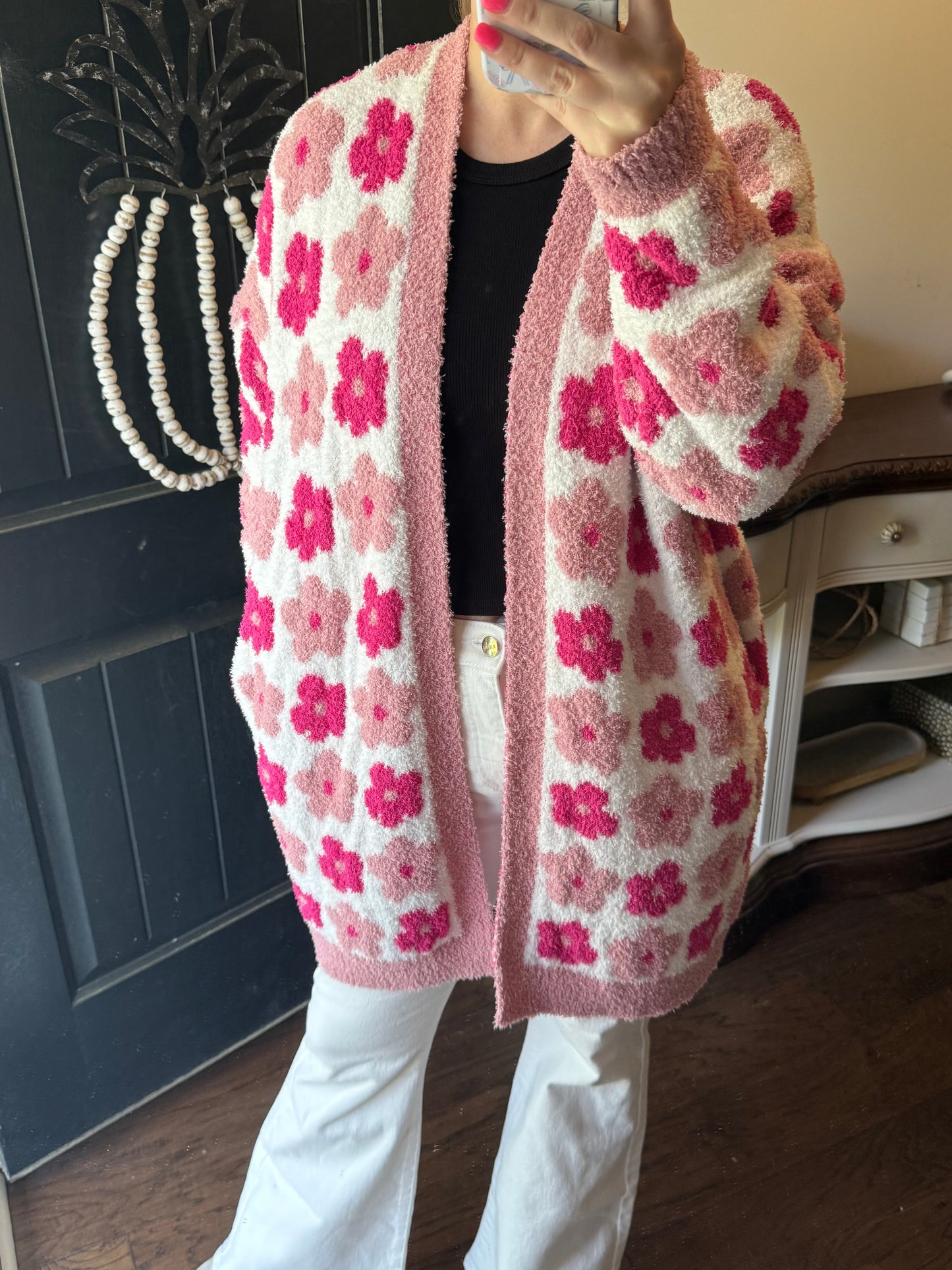 Pink/White Flower Cardigan