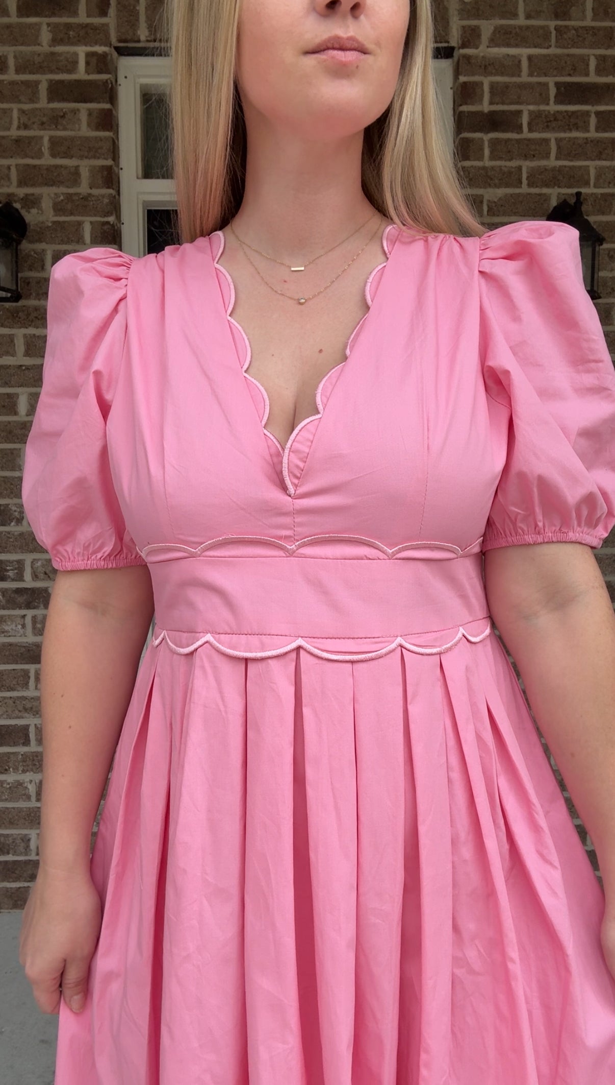 Pink Scallop Midi Dress