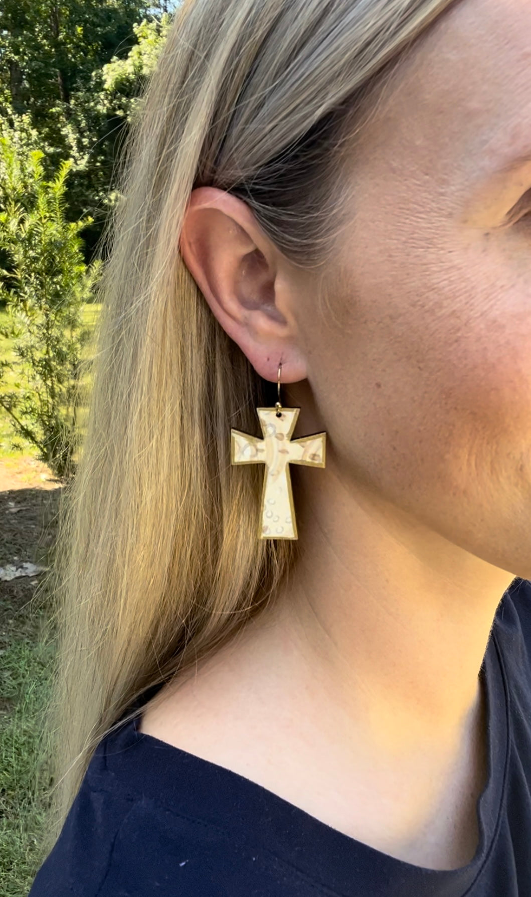 Cross Earrings- Cream