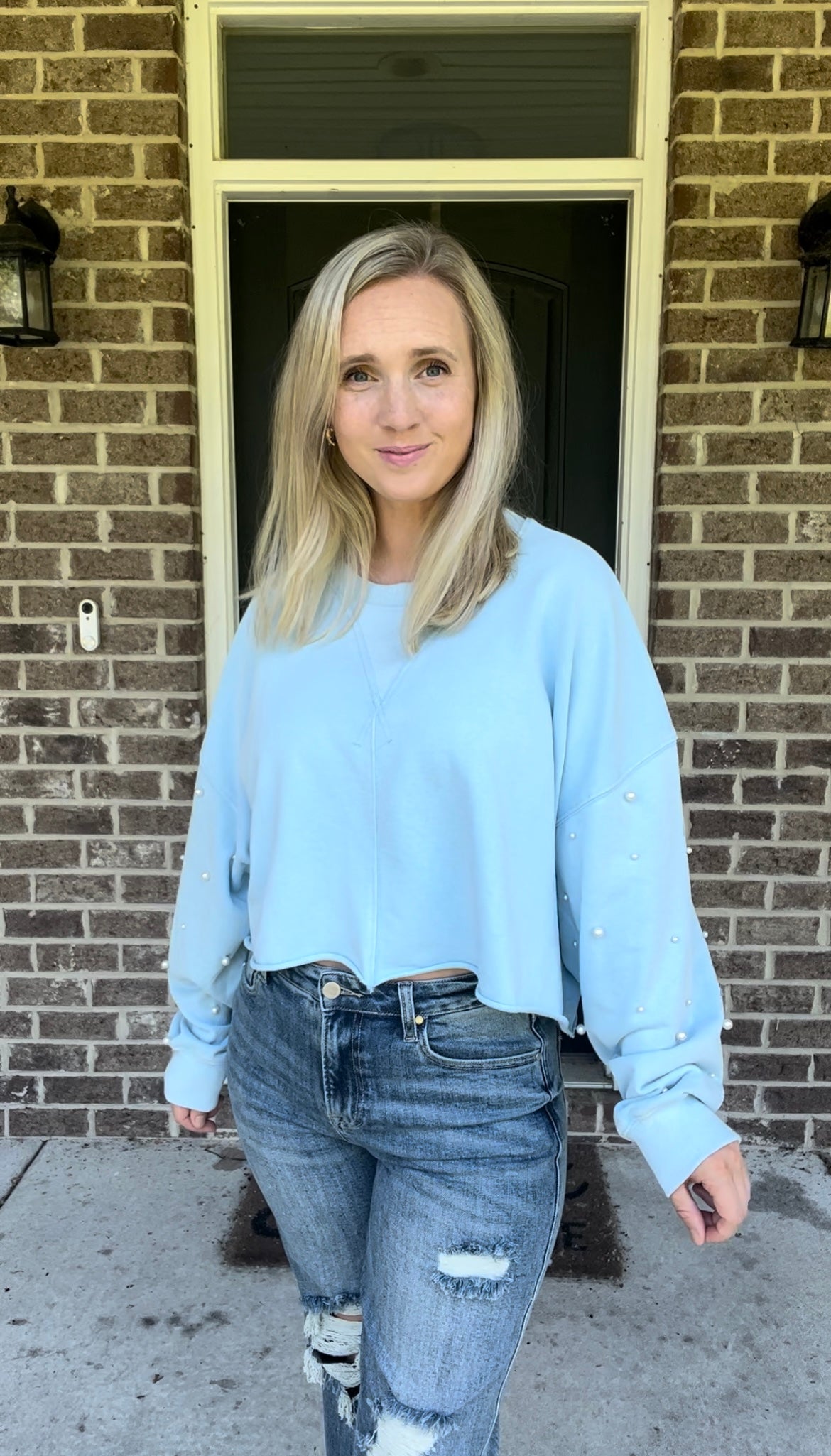 Pearl Embellished Crop Sweatshirt
