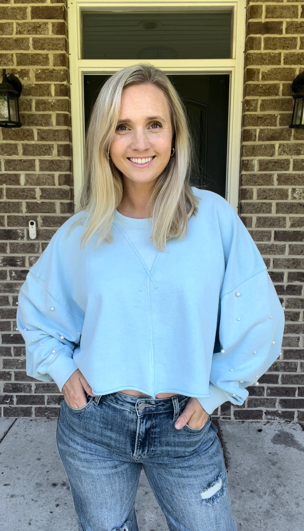 Pearl Embellished Crop Sweatshirt