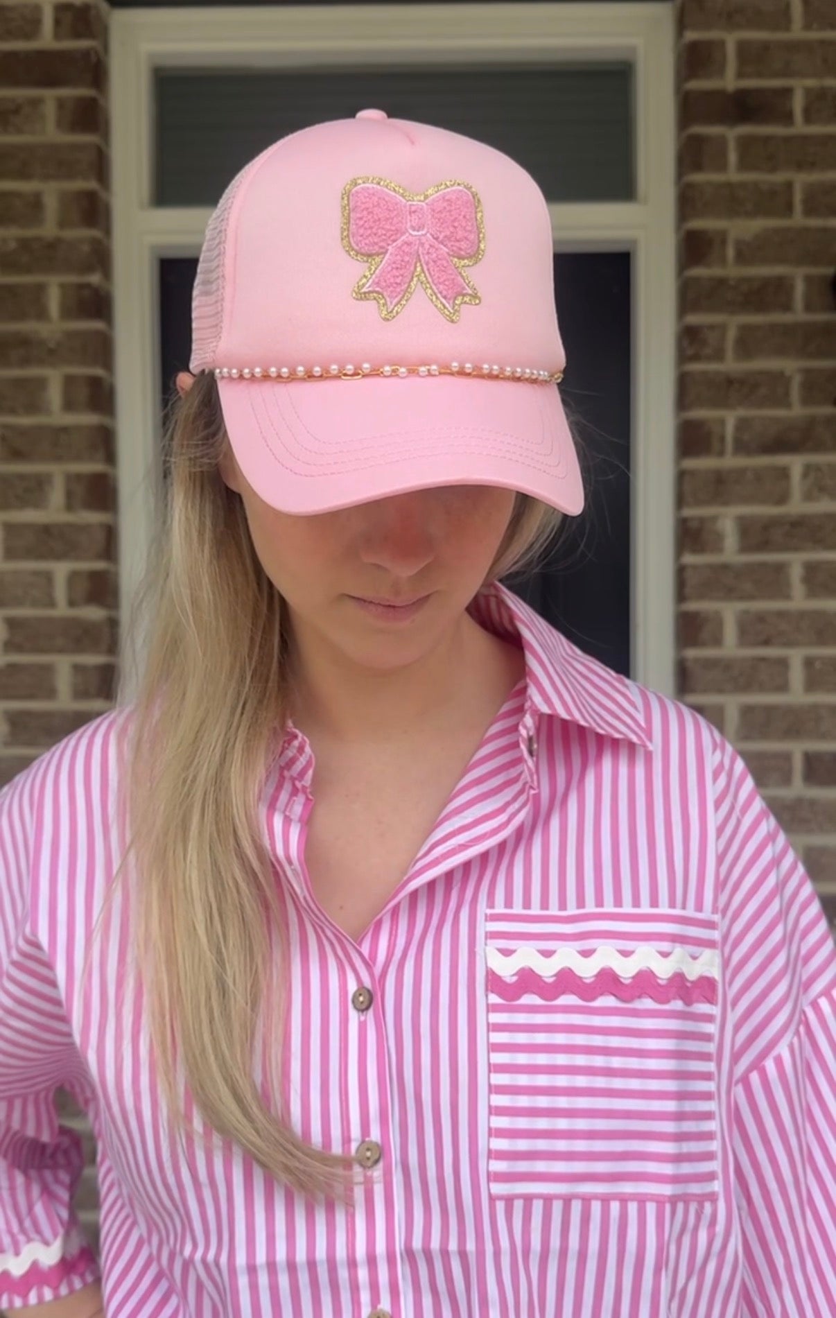 Women’s Custom Made Pink Bow & Teddy Trucker Hat IMG_0145.jpg?v=1713193322 main image 2
