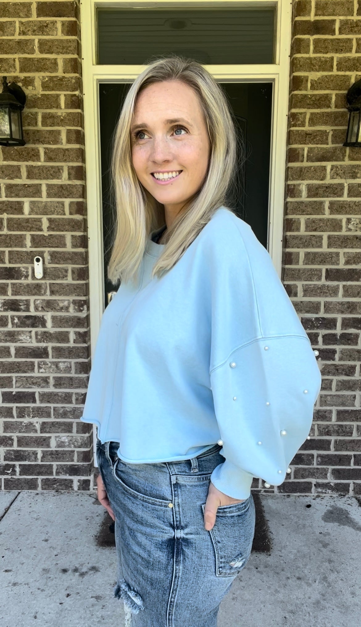 Pearl Embellished Crop Sweatshirt