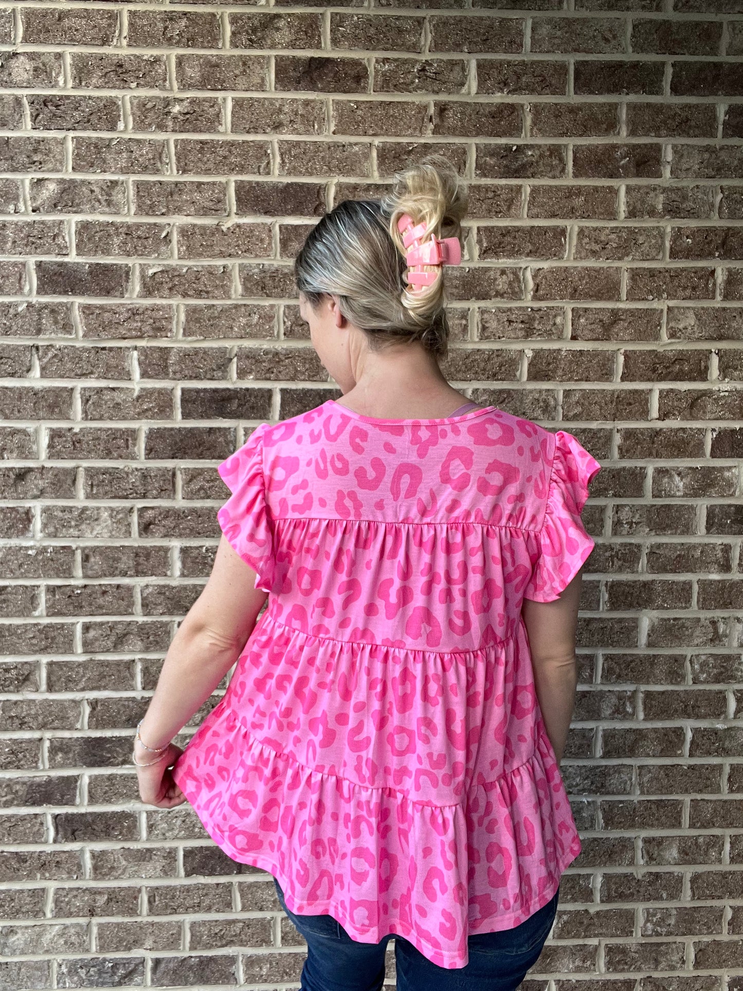 Pink Leopard Flutter Top