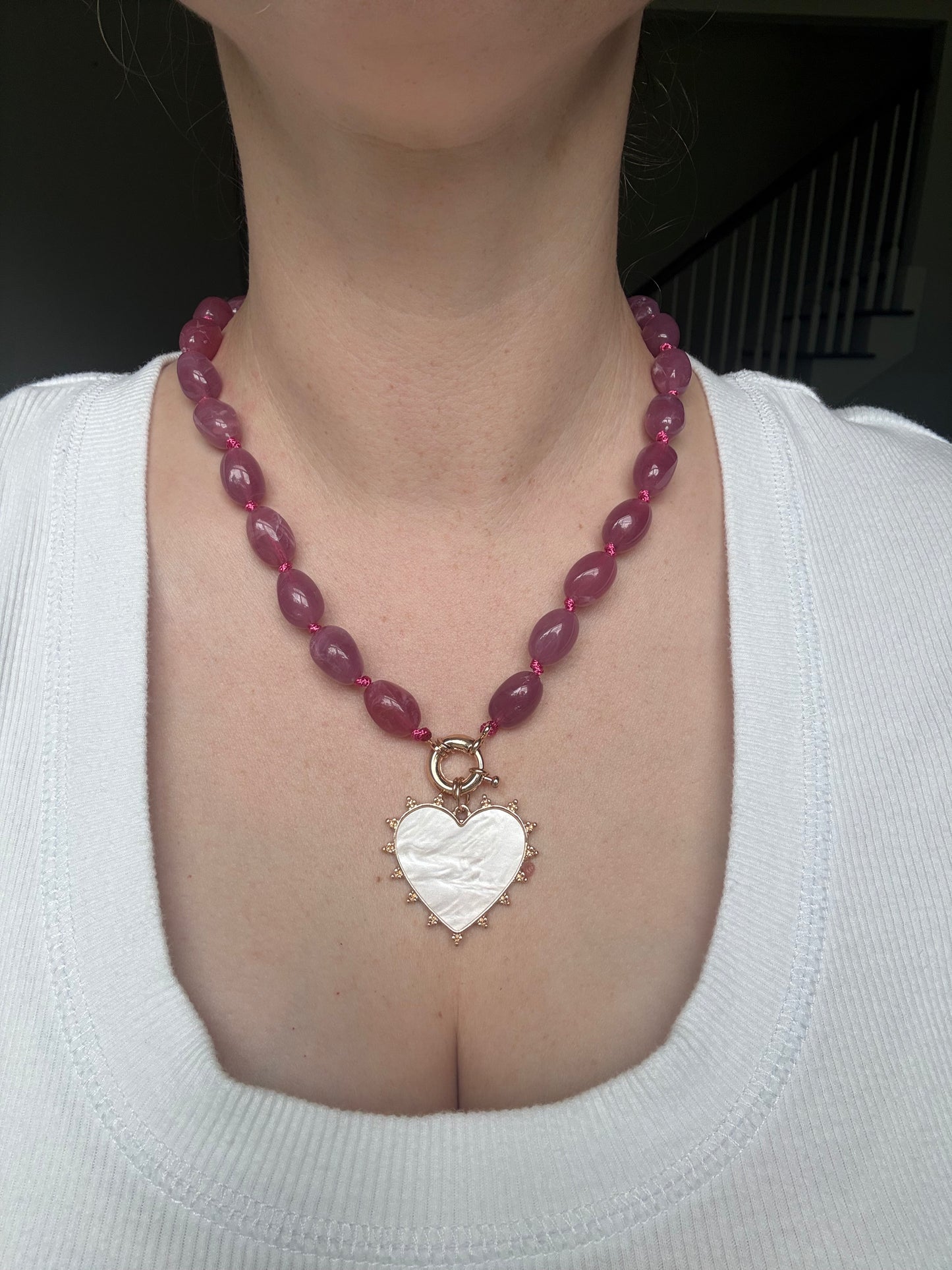 Pearlescent Heart Beaded Necklace