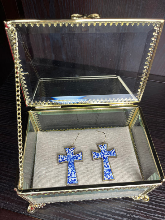 Cross Earrings- Blue & White