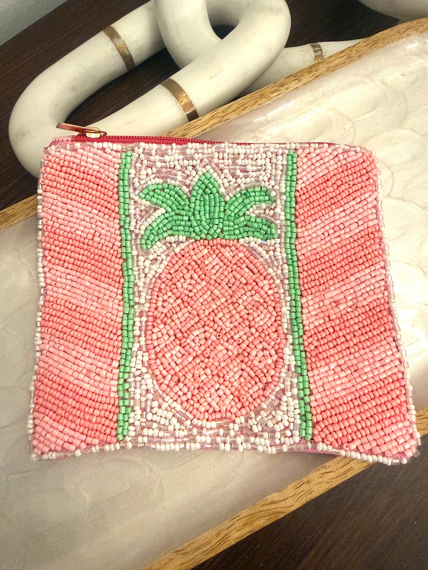 Pineapple Beaded Coin Pouch