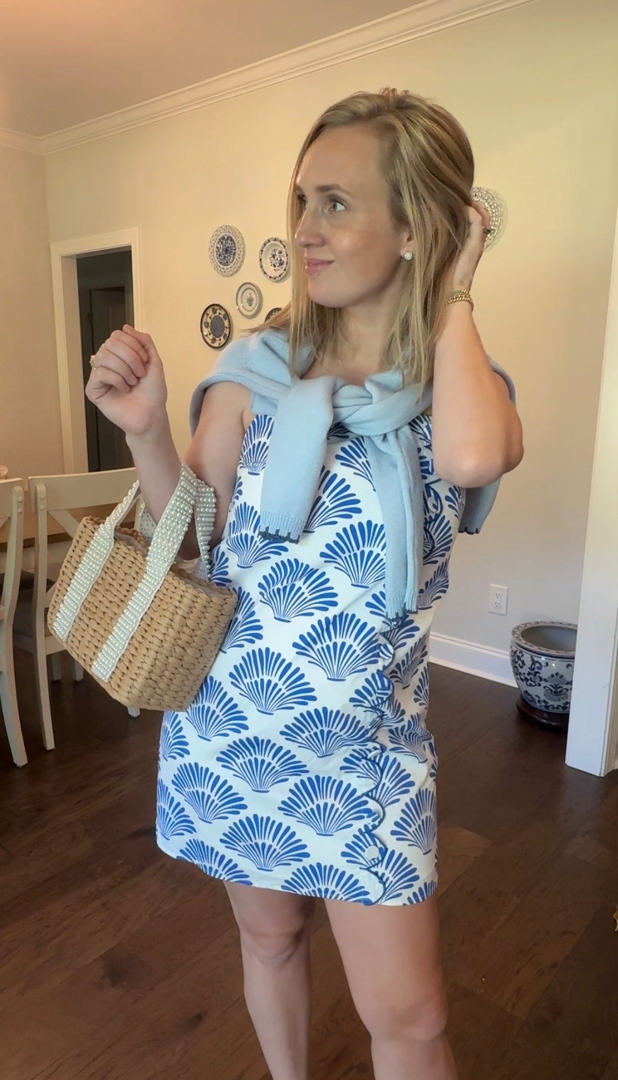 Blue Shell Scallop Trim Dress