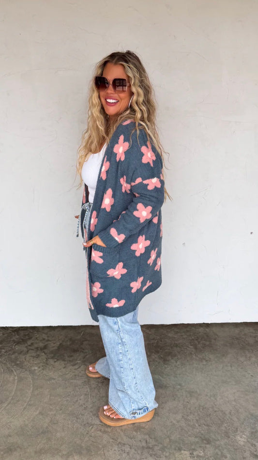 Pink/Blue Flower Cardigan