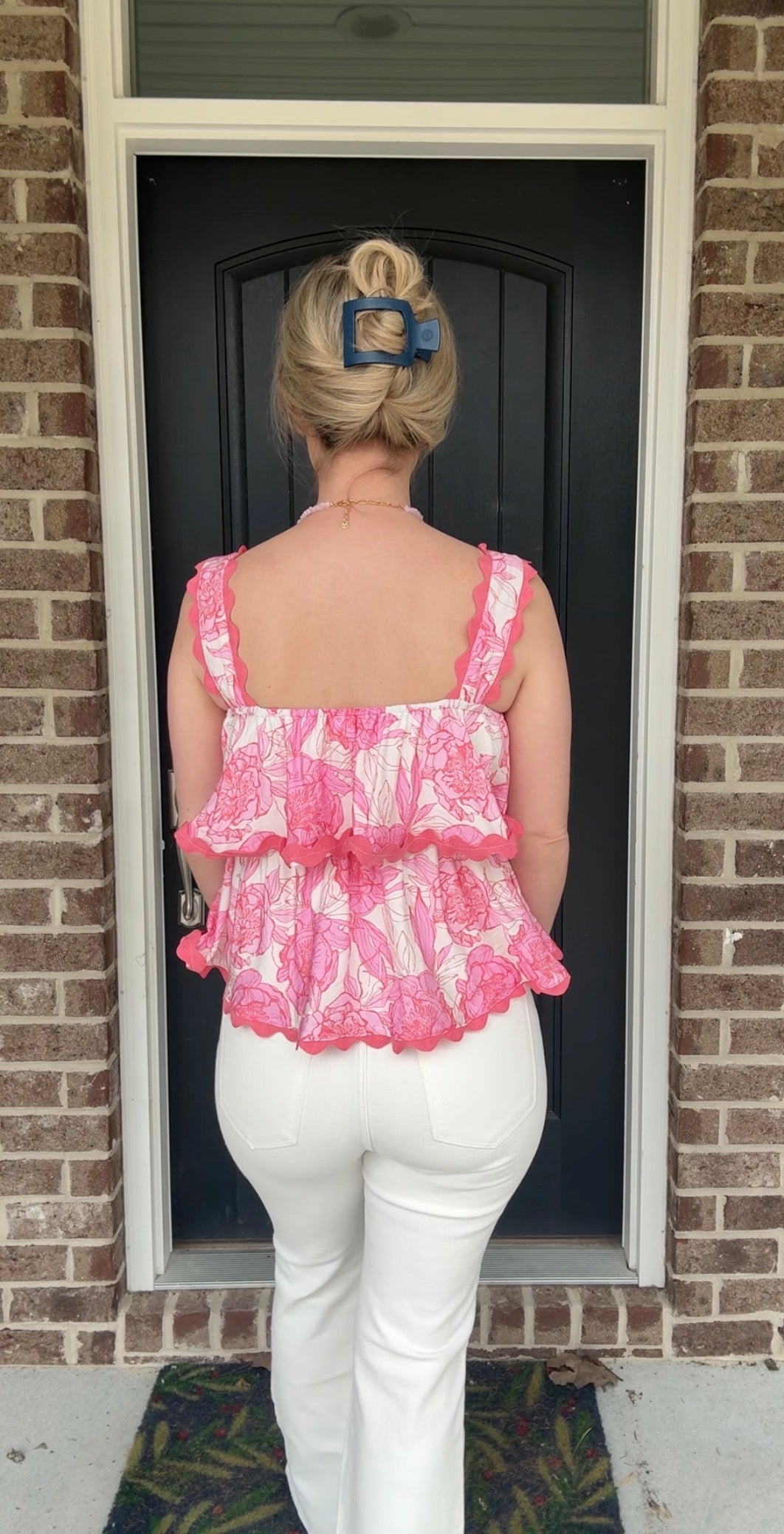 Coastal Charm Pink Floral Tiered Top