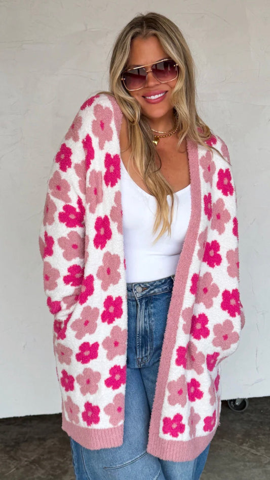 Pink/White Flower Cardigan