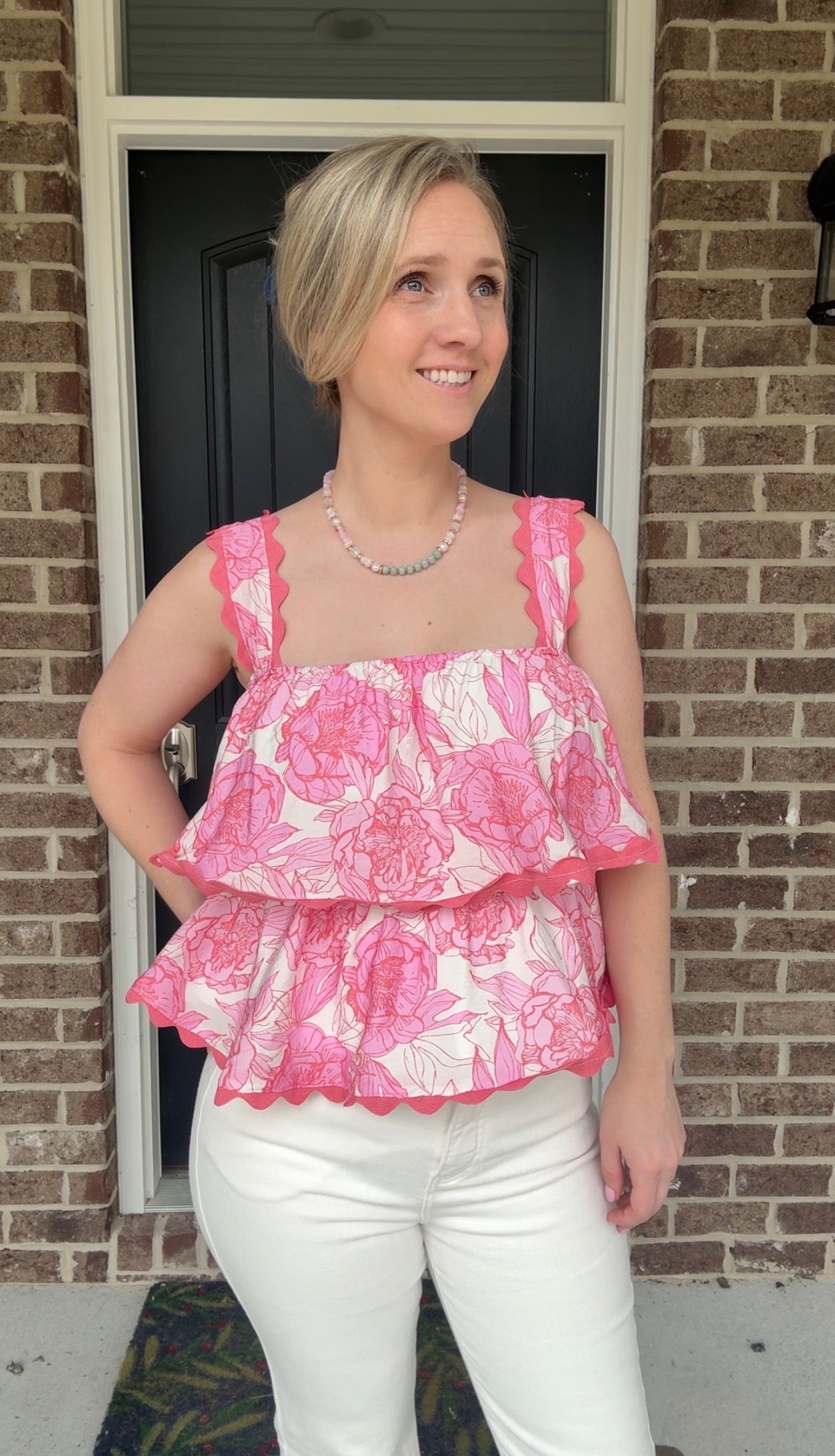 Coastal Charm Pink Floral Tiered Top