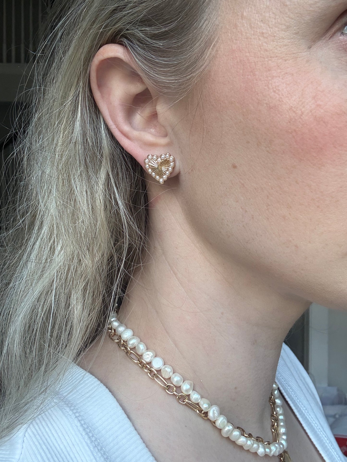 Heart & Pearl Stud Earrings