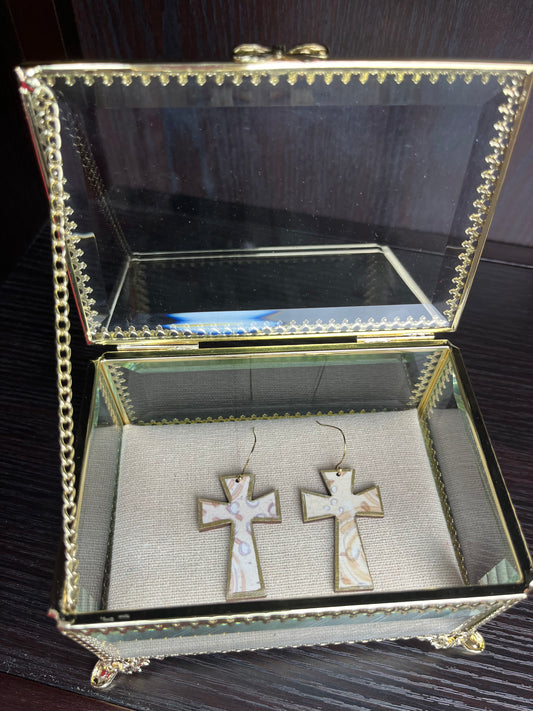 Cross Earrings- Cream