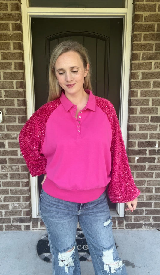 Hot Pink Sequin Sleeve Pullover