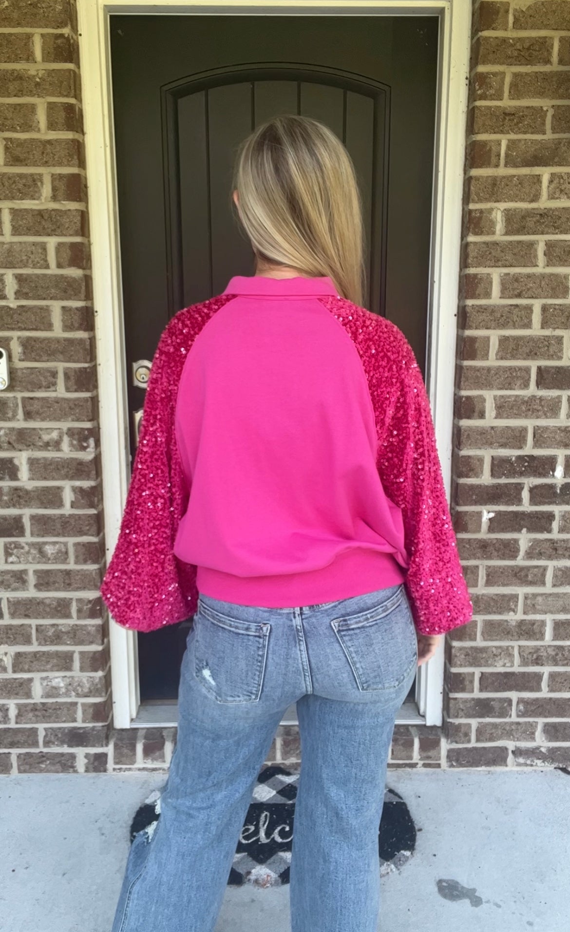 Hot Pink Sequin Sleeve Pullover