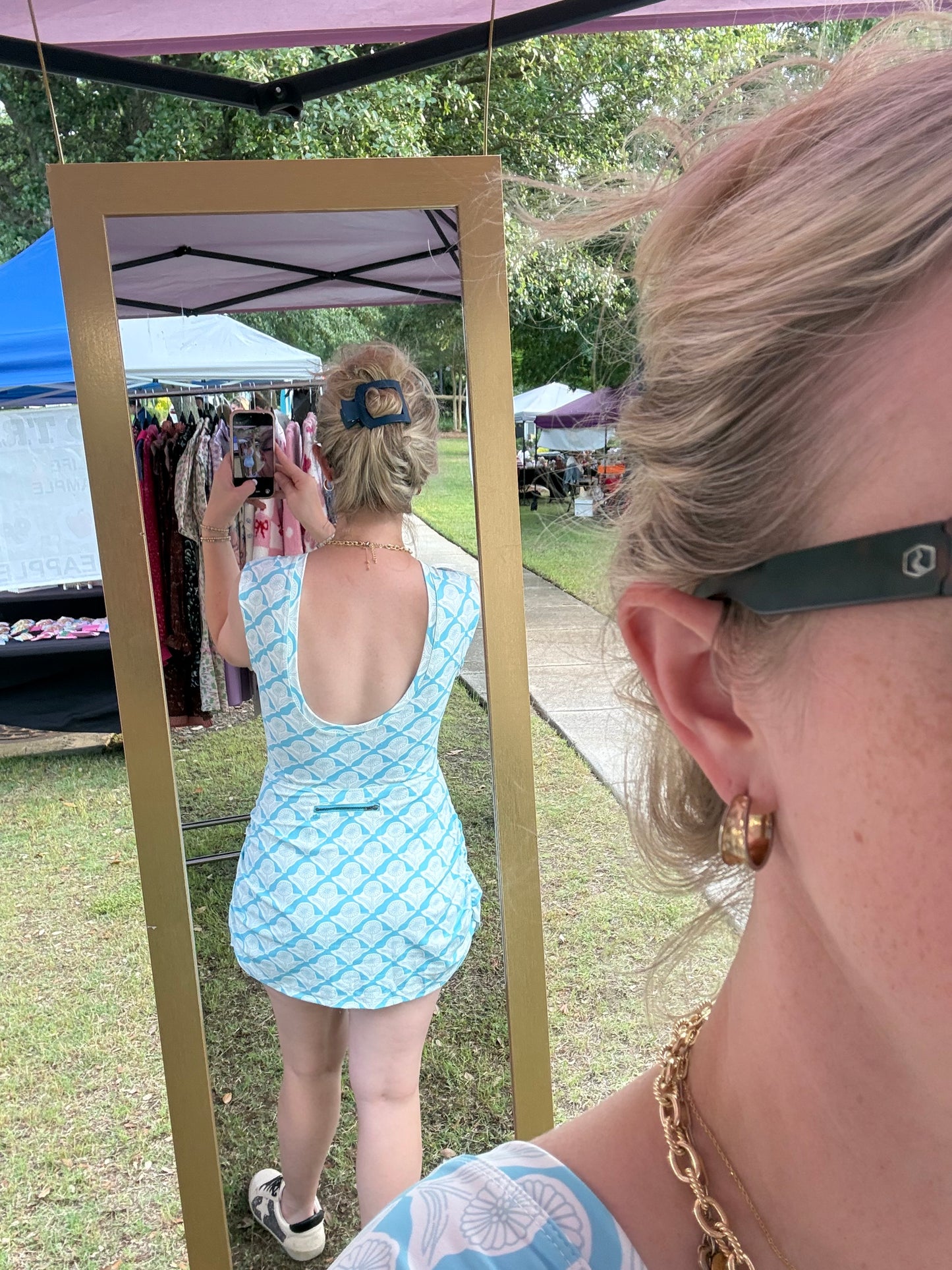 Blue Floral Print Athleisure Dress