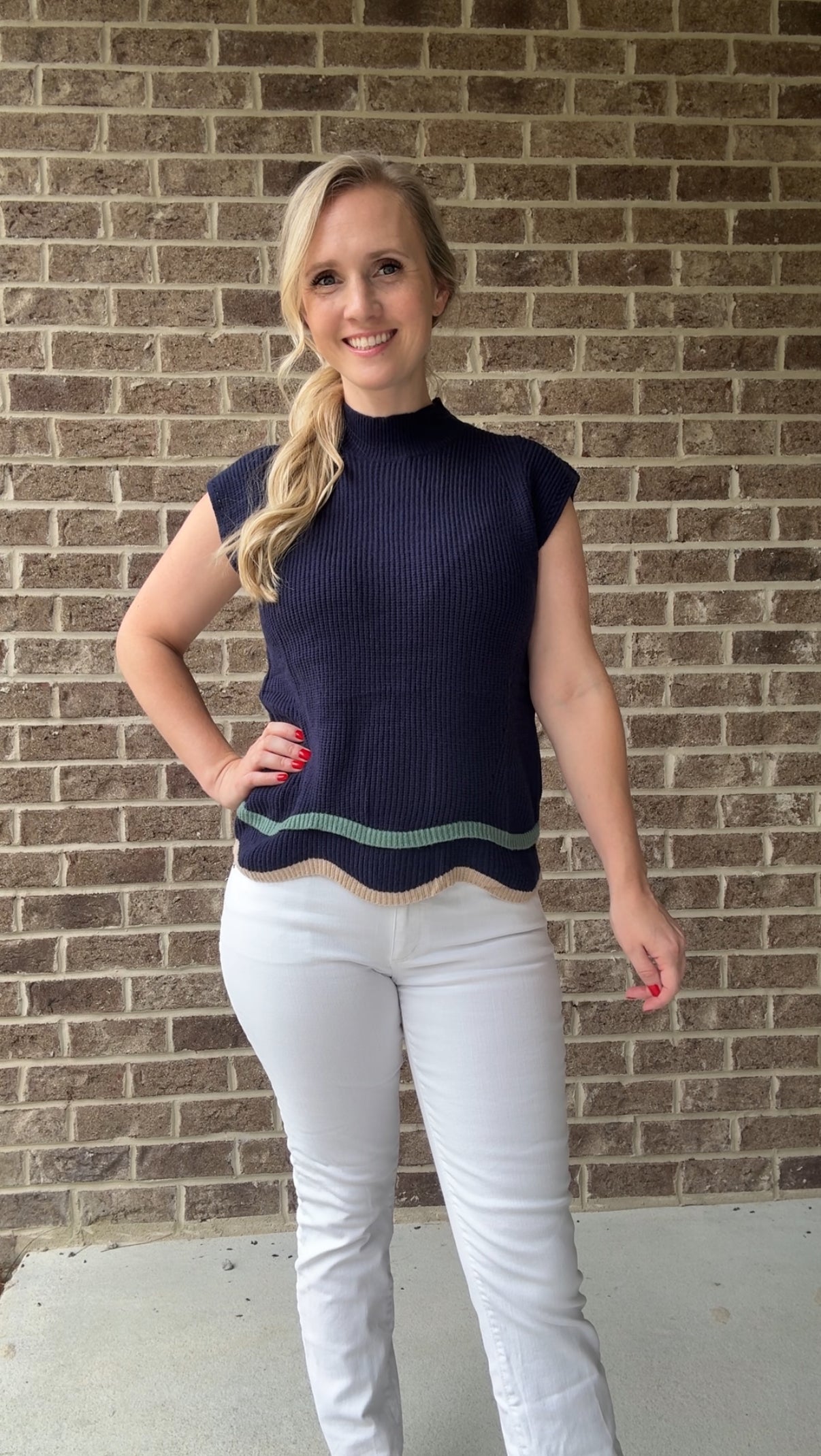 Mock Neck Navy Sleeveless Sweater