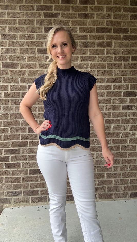 Mock Neck Navy Sleeveless Sweater