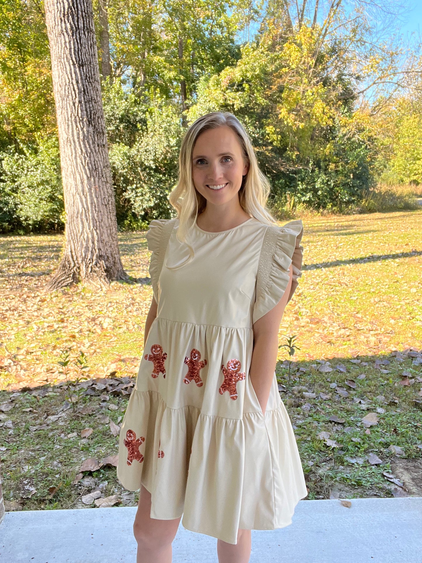 Sequin Gingerbread Man Babydoll Dress