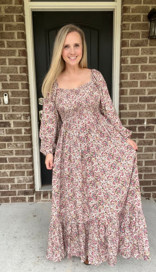 Floral Sweetheart Smocked Maxi Dress