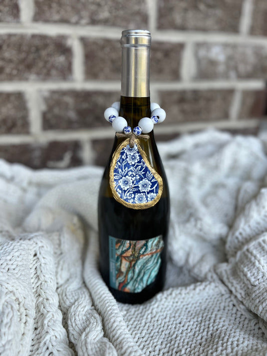 Bottle or Vase Charm- Blue/White Floral