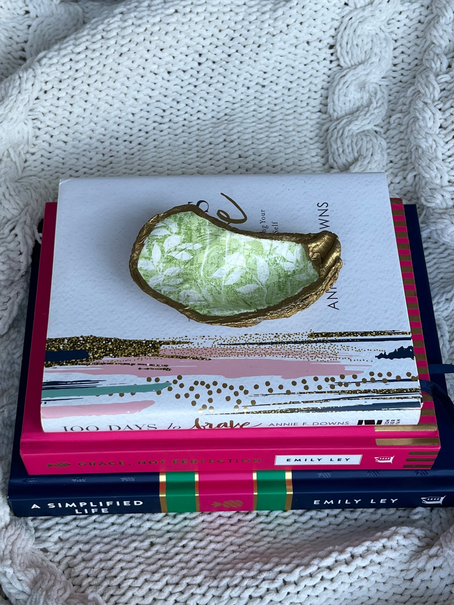 Large Trinket Dish- Green Leaves