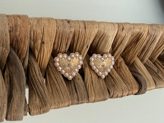 Heart & Pearl Stud Earrings
