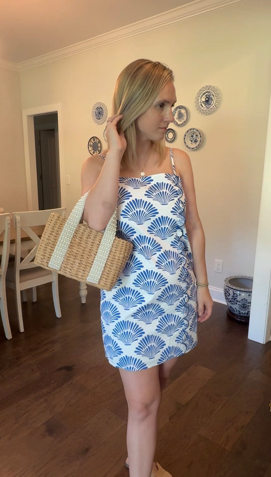 Blue Shell Scallop Trim Dress