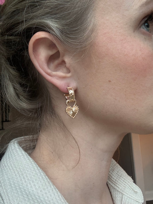 Textured Heart Dangle Earrings