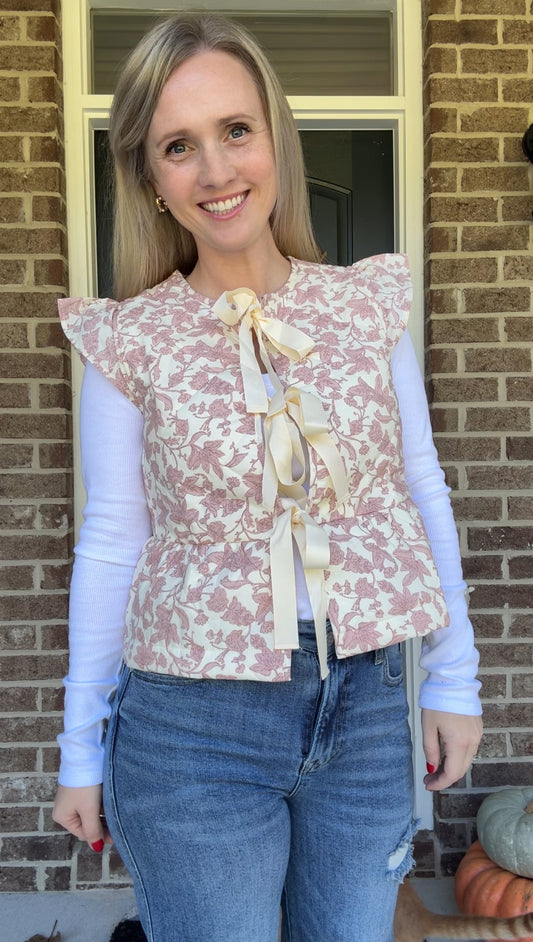 Pink Floral Bow Tie Vest