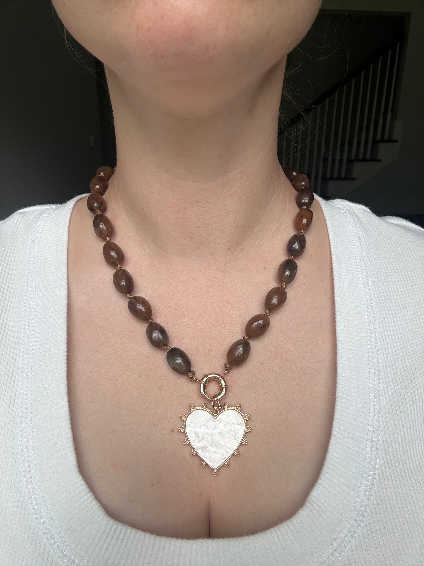 Pearlescent Heart Beaded Necklace