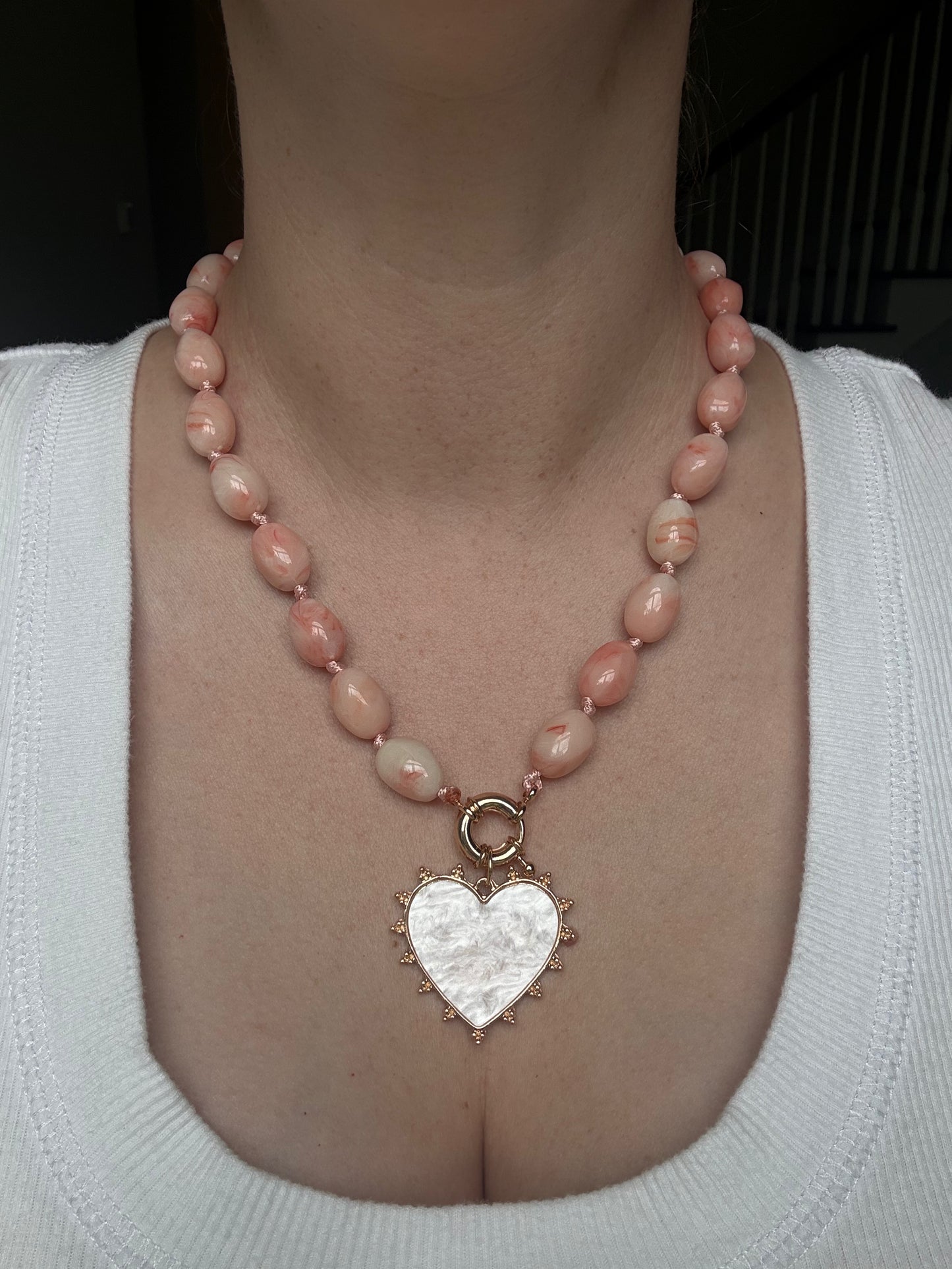 Pearlescent Heart Beaded Necklace