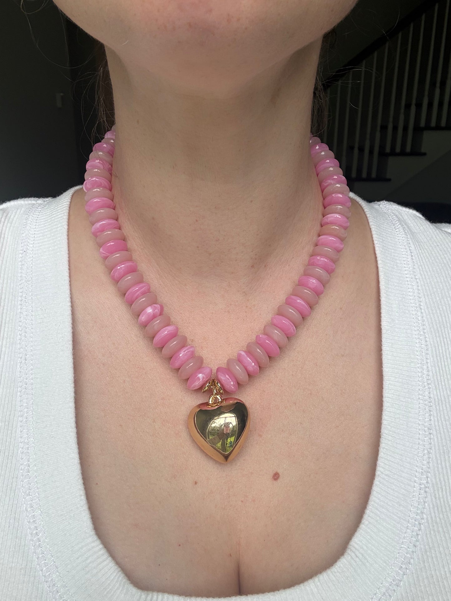 Puffy Heart Beaded Necklace