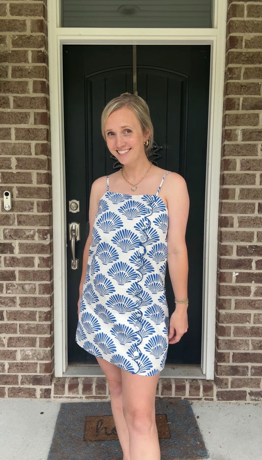 Blue Shell Scallop Trim Dress
