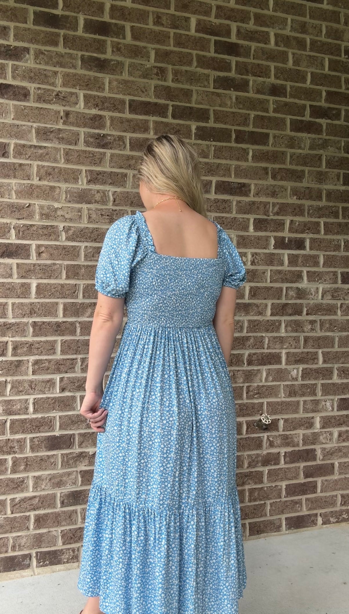 Tiny Floral Blue Midi Dress