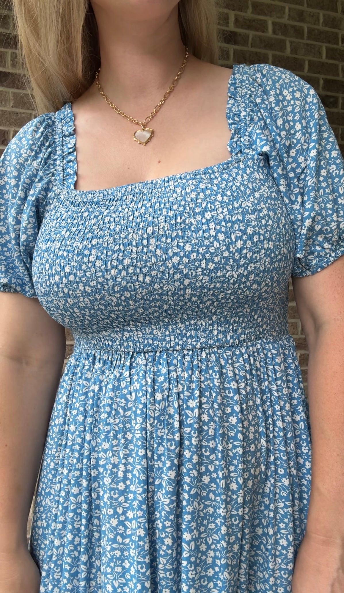 Tiny Floral Blue Midi Dress