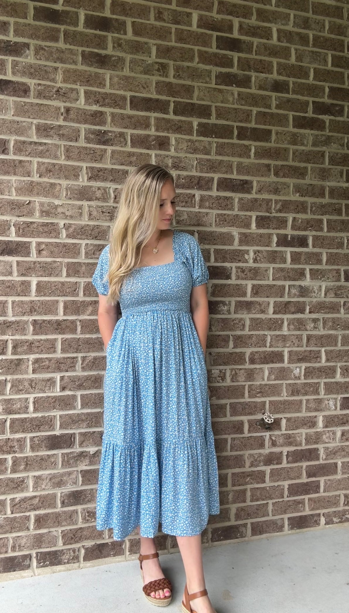 Tiny Floral Blue Midi Dress