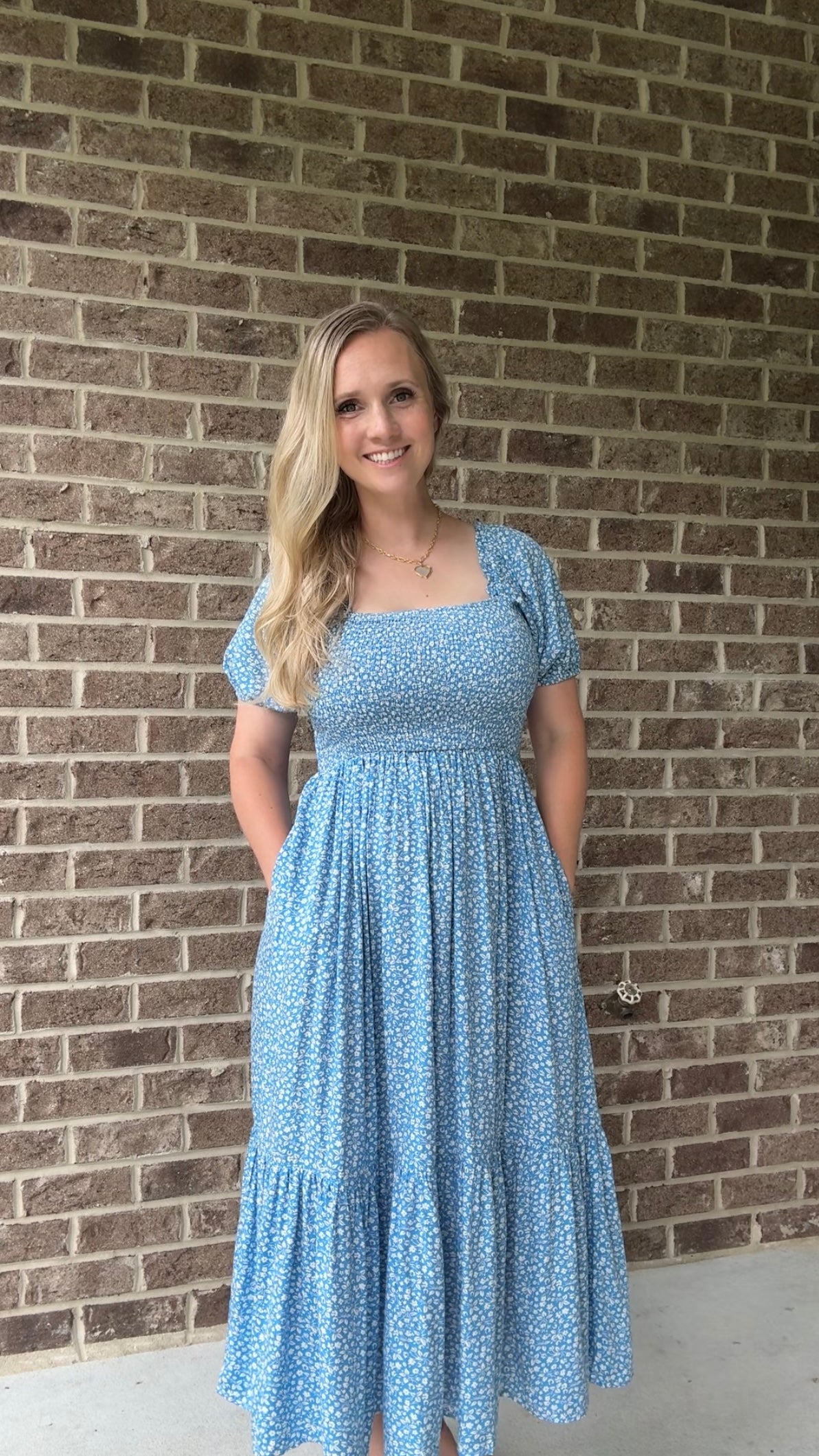 Tiny Floral Blue Midi Dress