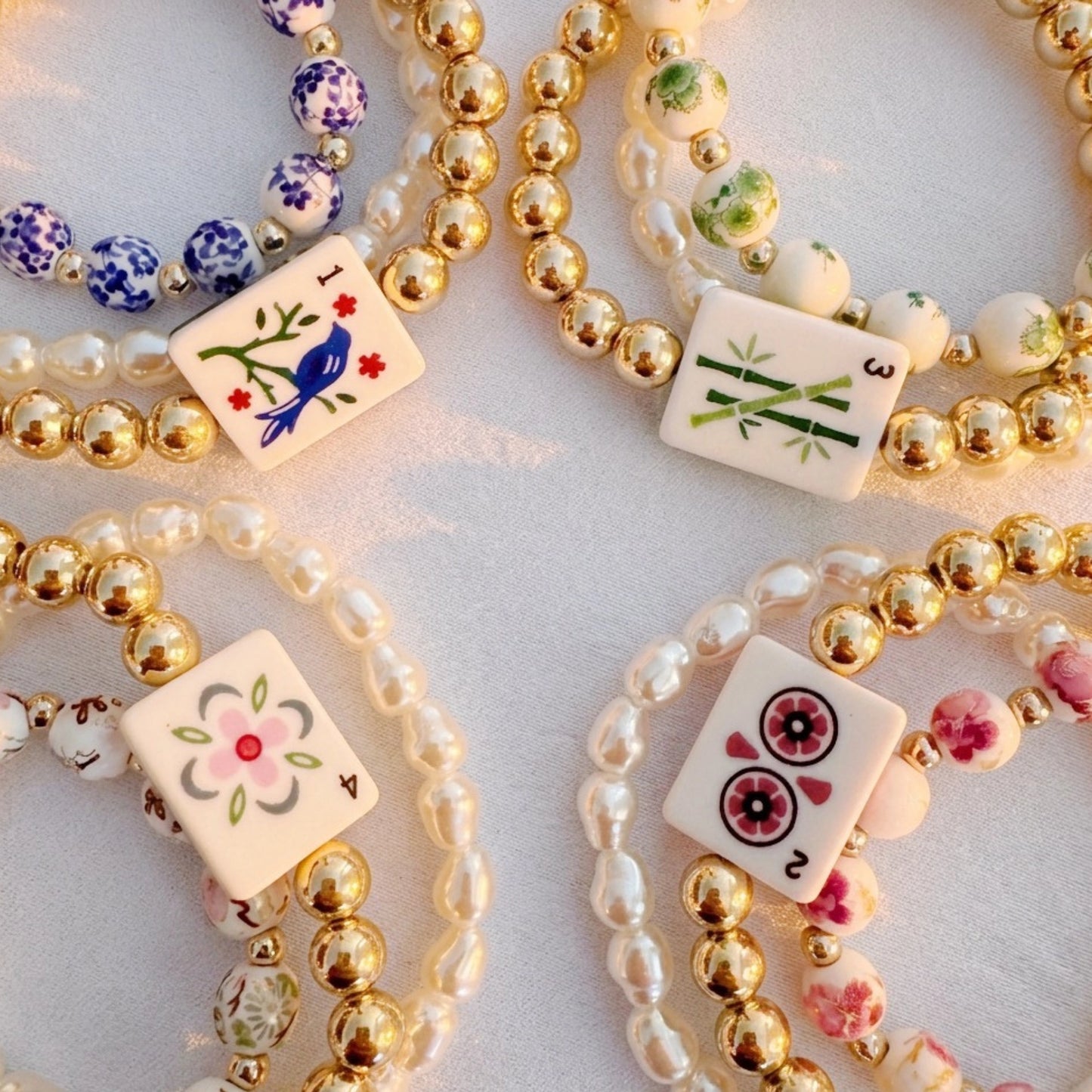 Mahjong Beaded Bracelet Stack